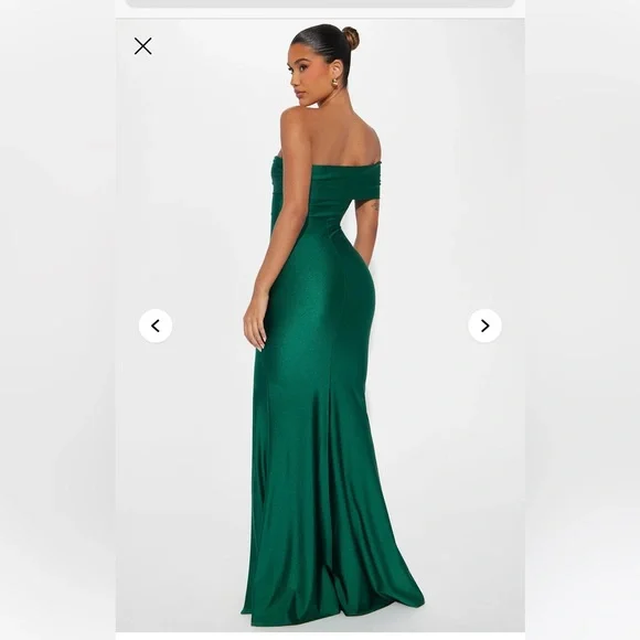 Fashion Nova Green Ruched One Shoulder Gown - Picture 3 of 3